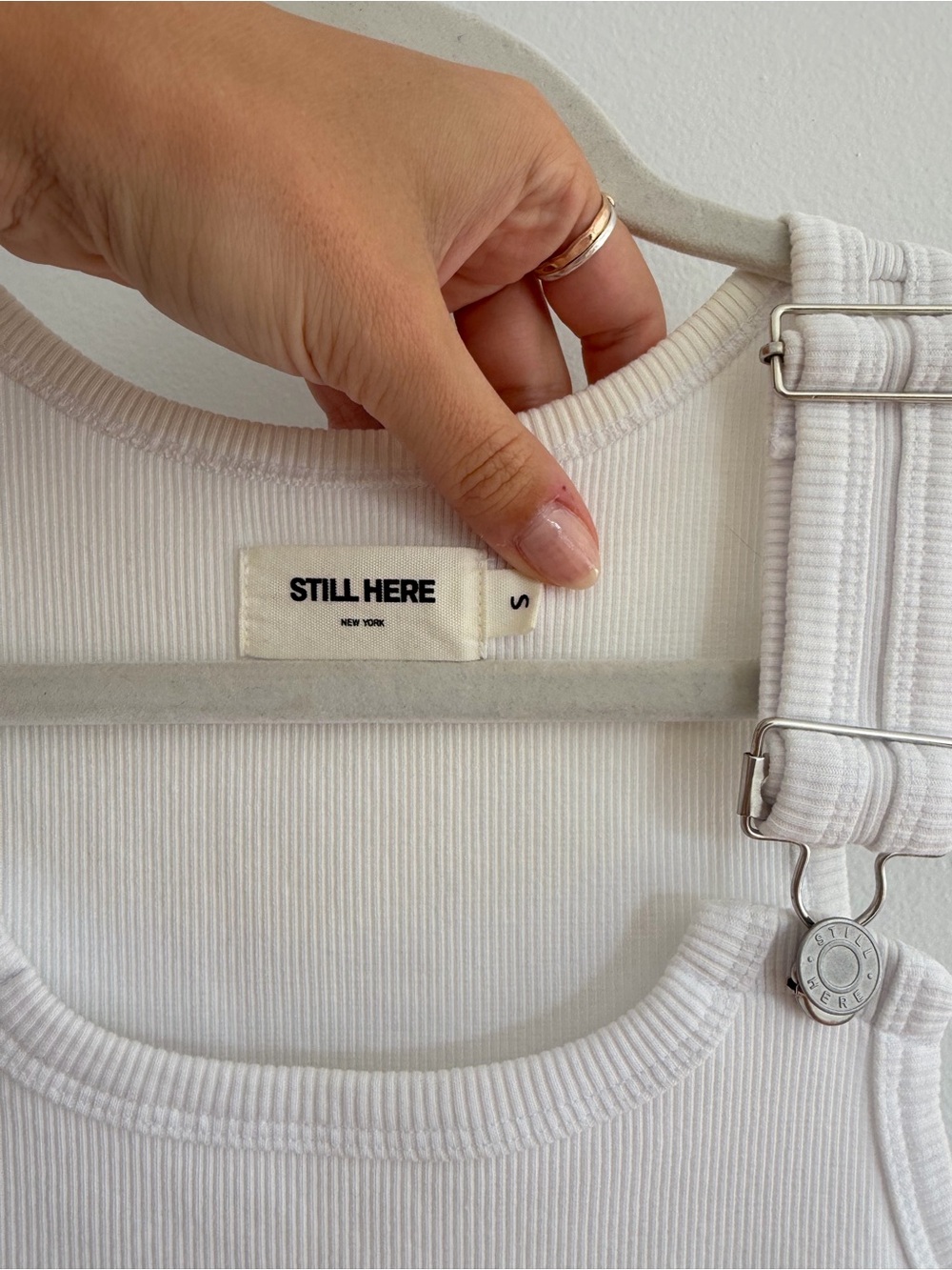 STILL HERE White Ribbed Tank with Buckle Straps - Picture 2 of 4